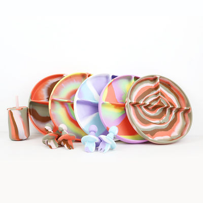 Hermosos Colores Gradientes Conjunto de Cena de Silicona Antideslizante Placa de succión de silicona inquebrantable Cuenco de comida