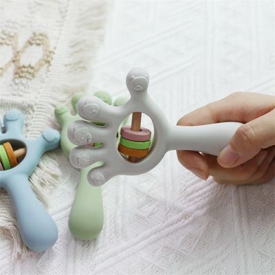 Niño suave silicona dientes de cascabel Juguetes en forma de mano de palma: libre de BPA, no tóxico, masticable