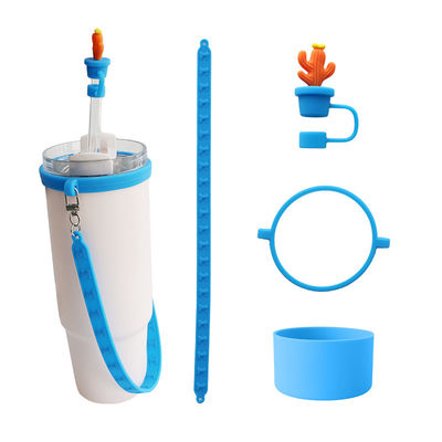 Accesorios de botellas de silicona personalizados para botellas de tazas Tumblers Regalo de 4 tampones de paja de silicona y correa de silicona