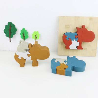 Juguetes animales permanentes del niño del rompecabezas del silicón y del hipopótamo del rompecabezas de madera para jugar del niño