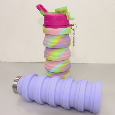 Suavidad 500Ml plegable de la botella de agua del silicón del ODM del OEM para correr