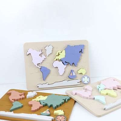 Rompecabezas personalizado mapa del mundo del bebé del silicón para los niños Montessori educativo
