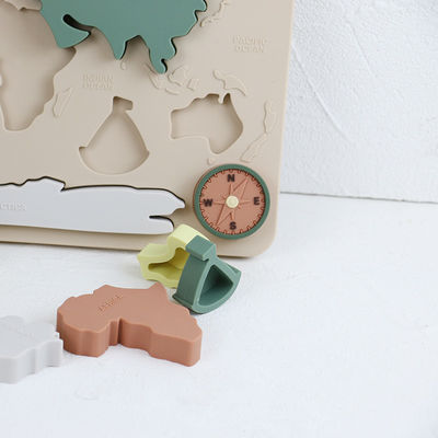 Rompecabezas personalizado mapa del mundo del bebé del silicón para los niños Montessori educativo