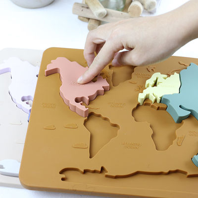Rompecabezas personalizado mapa del mundo del bebé del silicón para los niños Montessori educativo