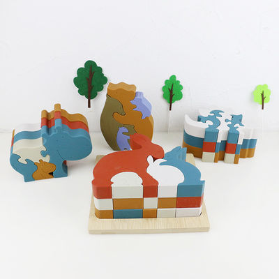 Modifique el rompecabezas del silicón para requisitos particulares, rompecabezas infantiles 3D con la base de bambú de madera