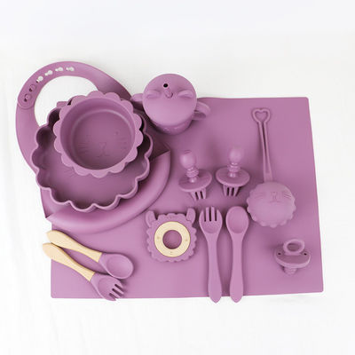 productos de silicona personalizados de grado alimenticio de silicona de alimentación Conjunto de dibujos animados de gatos estilo de silicona de alimentos para bebés