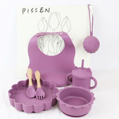 productos de silicona personalizados de grado alimenticio de silicona de alimentación Conjunto de dibujos animados de gatos estilo de silicona de alimentos para bebés