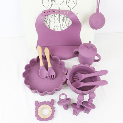 productos de silicona personalizados de grado alimenticio de silicona de alimentación Conjunto de dibujos animados de gatos estilo de silicona de alimentos para bebés