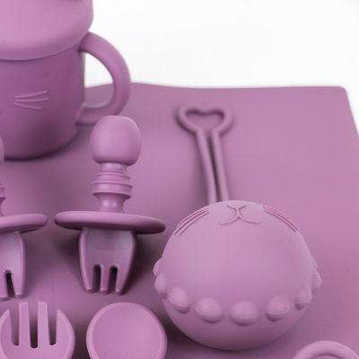 productos de silicona personalizados de grado alimenticio de silicona de alimentación Conjunto de dibujos animados de gatos estilo de silicona de alimentos para bebés