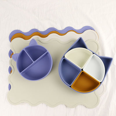 Conjunto de vajilla de silicona en forma de gato, plato de silicona dividido en forma de gato cuchara en forma de gato libre de BPA no tóxico