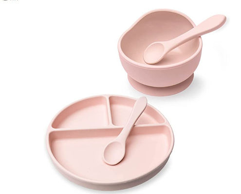 Conjunto de cena de silicona de color Pantone a medida 5 Pcs Conjunto de destete de succión de silicona de grado alimenticio Material OEM ODM