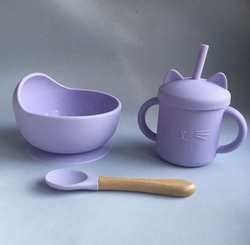 Conjunto de cena de silicona de color Pantone a medida 5 Pcs Conjunto de destete de succión de silicona de grado alimenticio Material OEM ODM