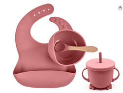 Conjunto de cena de silicona de color Pantone a medida 5 Pcs Conjunto de destete de succión de silicona de grado alimenticio Material OEM ODM