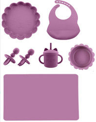 Conjunto de cena de silicona de color Pantone a medida 5 Pcs Conjunto de destete de succión de silicona de grado alimenticio Material OEM ODM