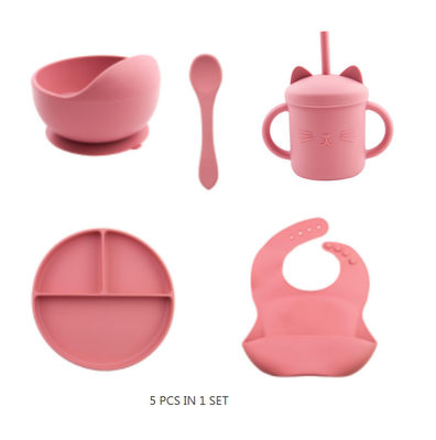 Conjunto de silicona no tóxico para alimentar al bebé Conjunto de soporte de maniquí de silicona Conjunto de bib y plato de silicona con logotipo personalizado