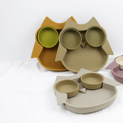 Owl Shape Silicone Baby Suction platea BPA no tóxico libre con el color de Pantone