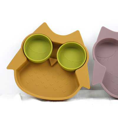 Owl Shape Silicone Baby Suction platea BPA no tóxico libre con el color de Pantone
