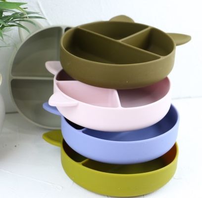 Cat Style Kids Silicone Bowl, silicón colorido dividió al OEM de la placa de la succión