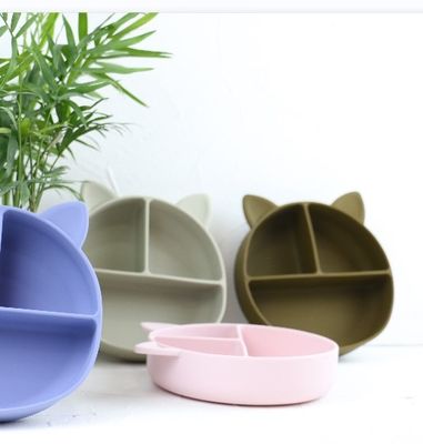 Cat Style Kids Silicone Bowl, silicón colorido dividió al OEM de la placa de la succión
