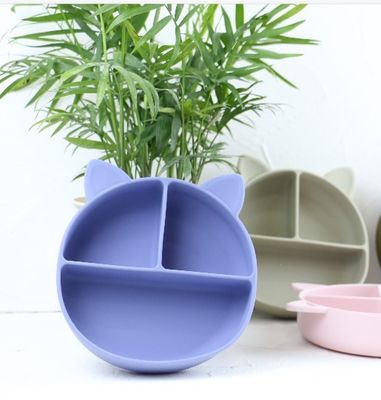 Cat Style Kids Silicone Bowl, silicón colorido dividió al OEM de la placa de la succión