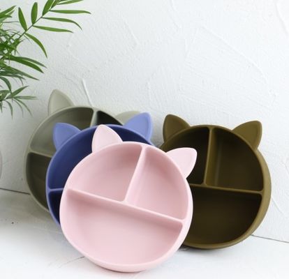 Cat Style Kids Silicone Bowl, silicón colorido dividió al OEM de la placa de la succión