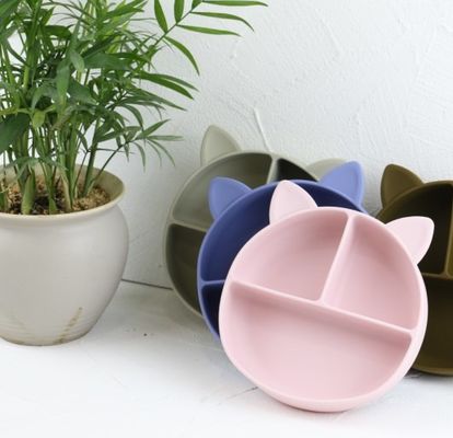 Cat Style Kids Silicone Bowl, silicón colorido dividió al OEM de la placa de la succión