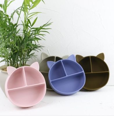 Cat Style Kids Silicone Bowl, silicón colorido dividió al OEM de la placa de la succión