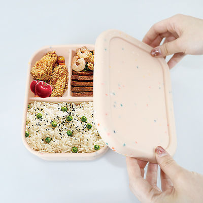 3 envases del almuerzo del silicón del compartimiento, silicón reutilizable Bento Lunch Box Leak Proof