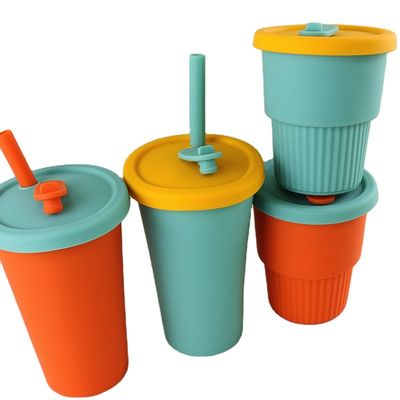 Taza de café plegable del silicón del campo del viaje 350ml con Straw Lid