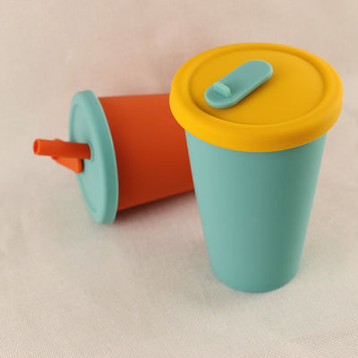 Taza de café plegable del silicón del campo del viaje 350ml con Straw Lid