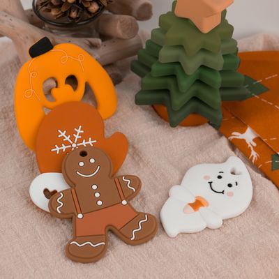 Bebé de encargo Teether del silicón con forma del hombre de pan de jengibre del fantasma de Halloween