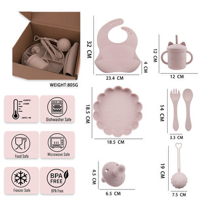 Paquete de caja personalizado para niños pequeños Silicone Set de vajilla con copa plato tazón cuchara de horquilla bib