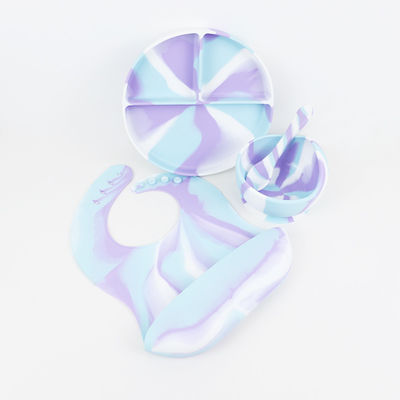 Hermosos Colores Gradientes Conjunto de Cena de Silicona Antideslizante Placa de succión de silicona inquebrantable Cuenco de comida