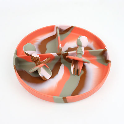 Hermosos Colores Gradientes Conjunto de Cena de Silicona Antideslizante Placa de succión de silicona inquebrantable Cuenco de comida