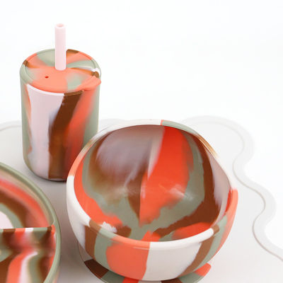 Hermosos Colores Gradientes Conjunto de Cena de Silicona Antideslizante Placa de succión de silicona inquebrantable Cuenco de comida