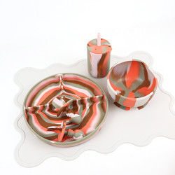 Hermosos Colores Gradientes Conjunto de Cena de Silicona Antideslizante Placa de succión de silicona inquebrantable Cuenco de comida