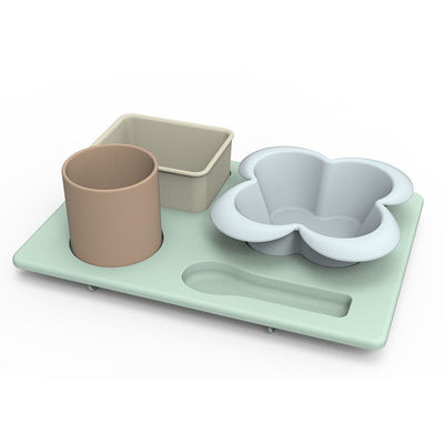 El cuenco del silicón de la forma de la flor fijó irrompible para la alimentación infantil del bebé