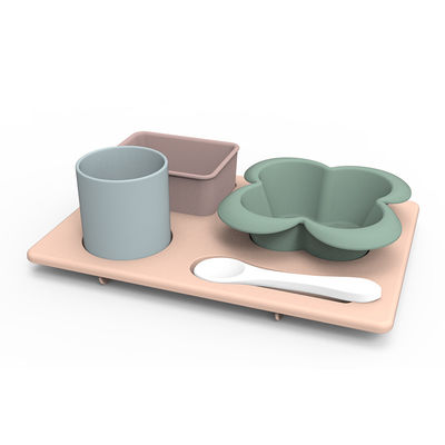 El cuenco del silicón de la forma de la flor fijó irrompible para la alimentación infantil del bebé