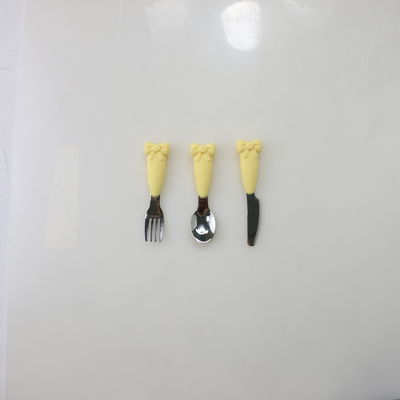 Juego de alimentación con cuchillo y tenedor con mango de silicona y cuchara para bebé de acero inoxidable Bow Know
