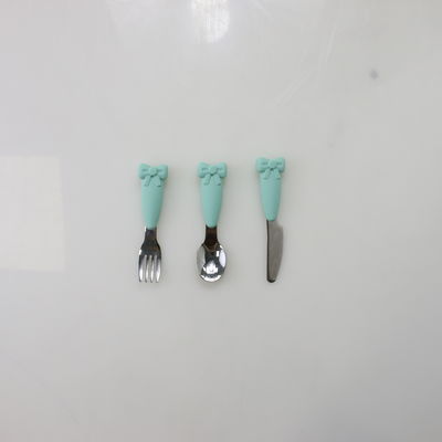 Juego de alimentación con cuchillo y tenedor con mango de silicona y cuchara para bebé de acero inoxidable Bow Know