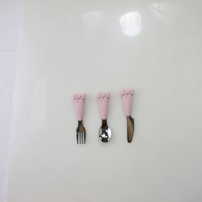 Juego de alimentación con cuchillo y tenedor con mango de silicona y cuchara para bebé de acero inoxidable Bow Know