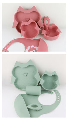 Cubierta de paja de silicona completa en diseño 3D conjunto de vajilla de silicona ligera para bebés