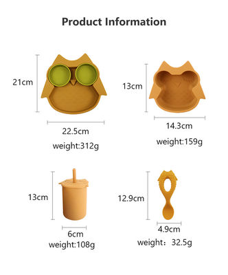 El vajilla durable suave del silicón fijó el babero de la taza de Owl Plate Bowl Spoon Sippy