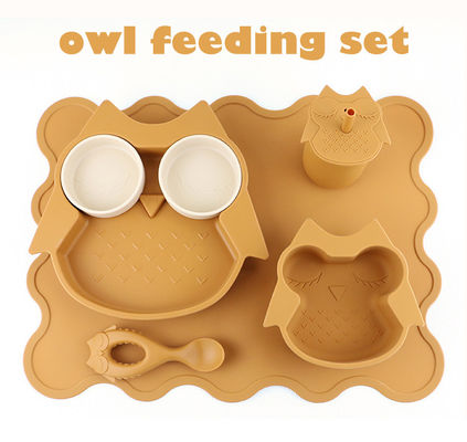 El vajilla durable suave del silicón fijó el babero de la taza de Owl Plate Bowl Spoon Sippy