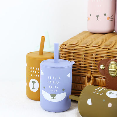 Flexible libre de BPA Silicona duradera Bebés bebés taza con paja y tapa para una experiencia de alimentación cómoda