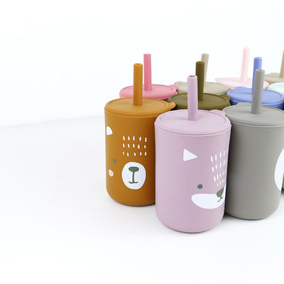 Flexible libre de BPA Silicona duradera Bebés bebés taza con paja y tapa para una experiencia de alimentación cómoda