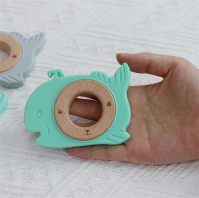 Dientes de bebé de silicona multifunción con anillo de madera de dientes adjustables con patrón animal