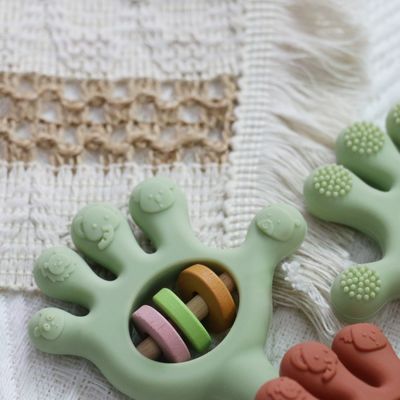 Niño suave silicona dientes de cascabel Juguetes en forma de mano de palma: libre de BPA, no tóxico, masticable