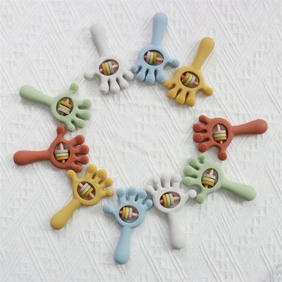 Niño suave silicona dientes de cascabel Juguetes en forma de mano de palma: libre de BPA, no tóxico, masticable