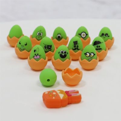 Enfoques de Pascua personalizados de silicona todas las cuentas no tóxicas de silicona impresos de huevos de Pascua cuentas para la fabricación de llavero